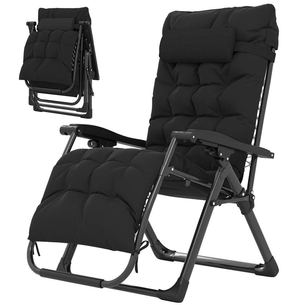 Reclining Zero Gravity Chair with Cushion and Headrest, Black