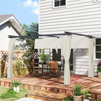 10' x 13' Retractable Pergola Canopy with Curtains, Cream White