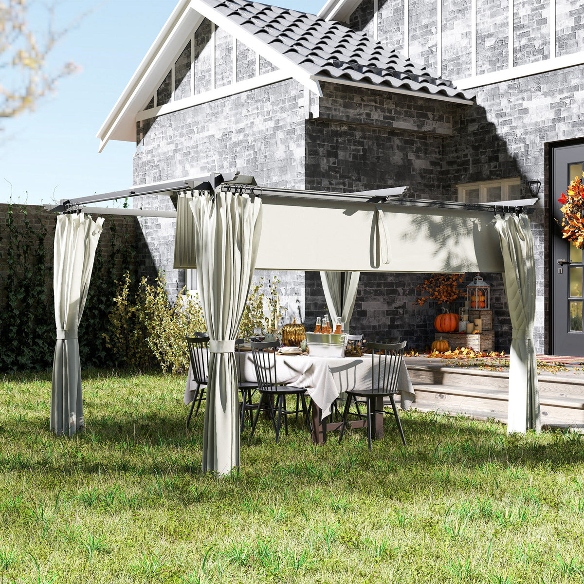 10' x 13' Retractable Pergola Canopy with Curtains, Cream White