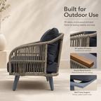 ARVOYA 4-Piece Rattan Conversation Set with Loveseat, 2 Armchairs & Acacia Table, Grey