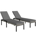 Pair of Wicker Chaise Loungers with 5-Level Backrest & Cushion, Light Grey