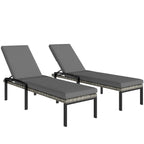 Pair of Wicker Chaise Loungers with 5-Level Backrest & Cushion, Light Grey