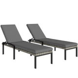 Pair of Wicker Chaise Loungers with 5-Level Backrest & Cushion, Light Grey