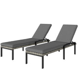 Pair of Wicker Chaise Loungers with 5-Level Backrest & Cushion, Light Grey