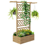 Wood Raised Garden Bed with Trellis, Roof and Privacy Screen, Natural