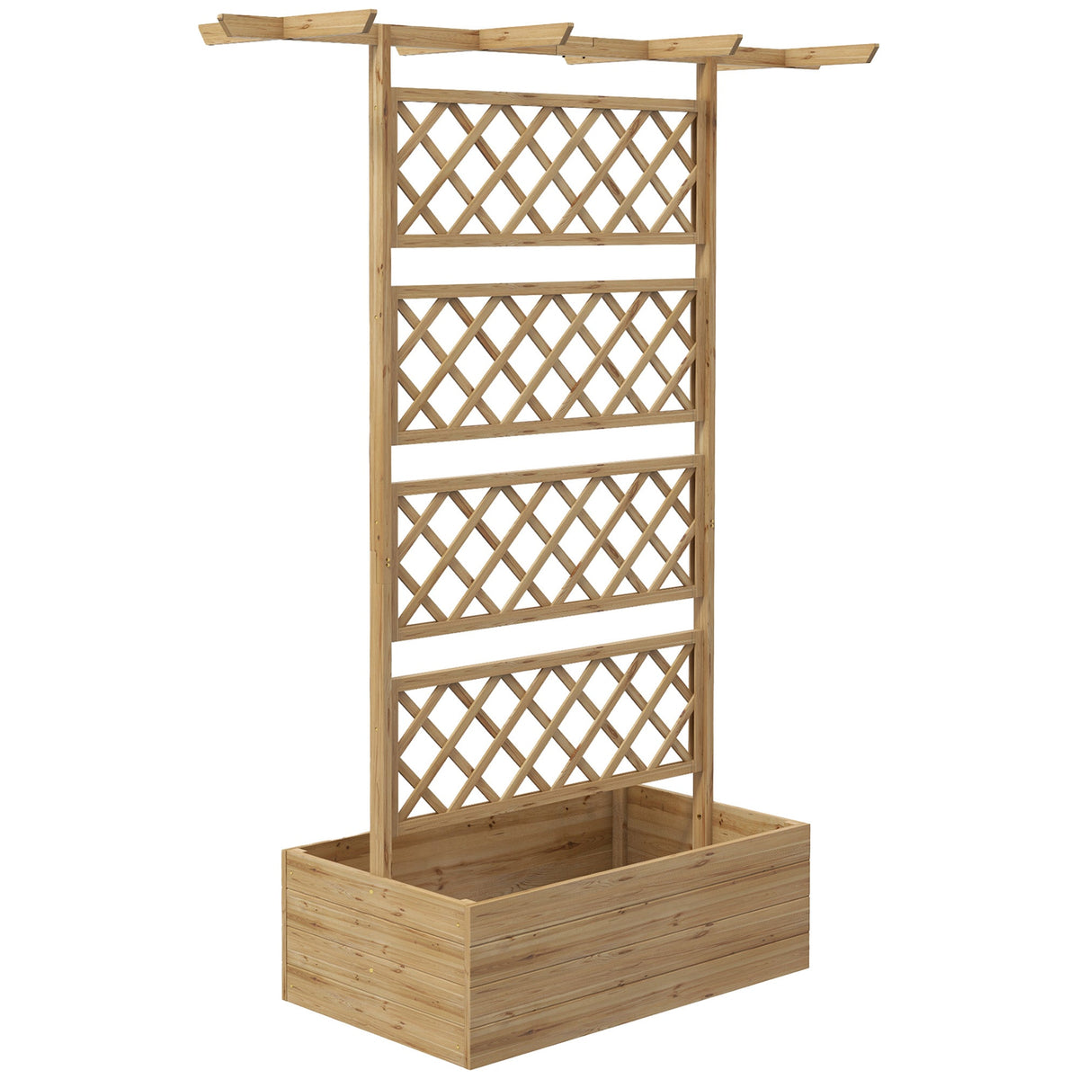 Wood Raised Garden Bed with Trellis, Roof and Privacy Screen, Natural