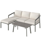 3 Piece Garden Furniture Set with Sofa, Footstool and Coffee Table, Grey