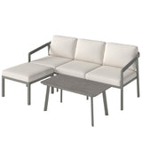 3 Piece Garden Furniture Set with Sofa, Footstool and Coffee Table, Grey