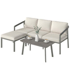3 Piece Garden Furniture Set with Sofa, Footstool and Coffee Table, Grey