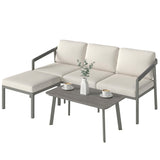 3 Piece Garden Furniture Set with Sofa, Footstool and Coffee Table, Grey