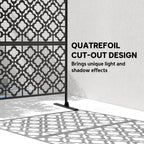 78" x 48" Metal Outdoor Privacy Screen, Quatrefoil Design, Black