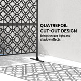 78" x 48" Metal Outdoor Privacy Screen, Quatrefoil Design, Black