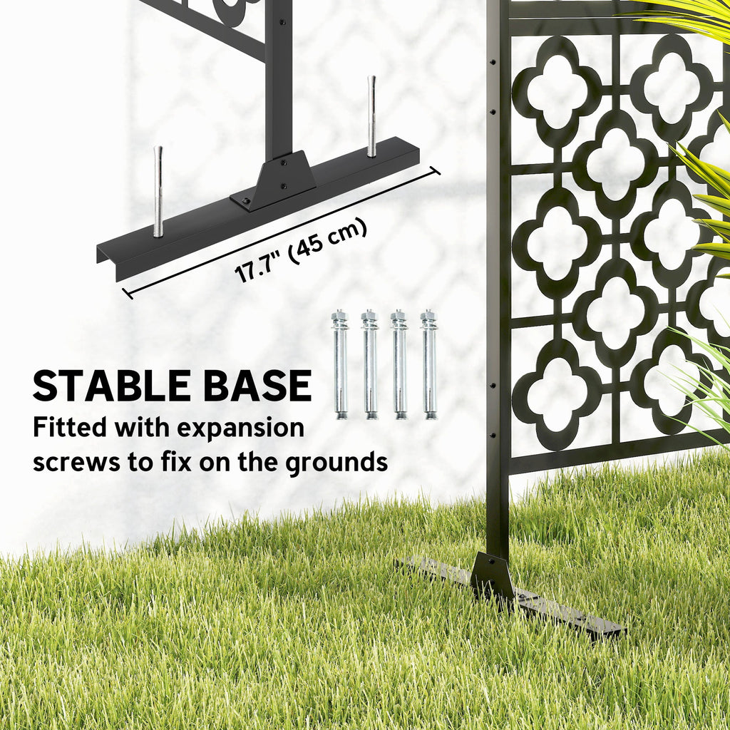 78" x 48" Metal Outdoor Privacy Screen, Quatrefoil Design, Black