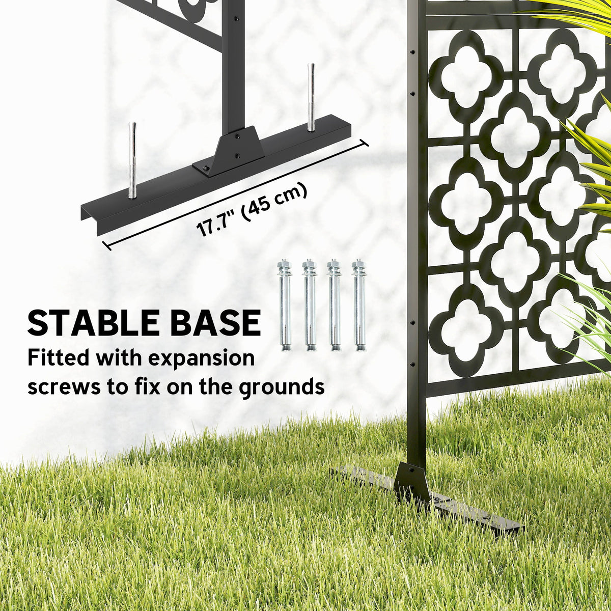 78" x 48" Metal Outdoor Privacy Screen, Quatrefoil Design, Black