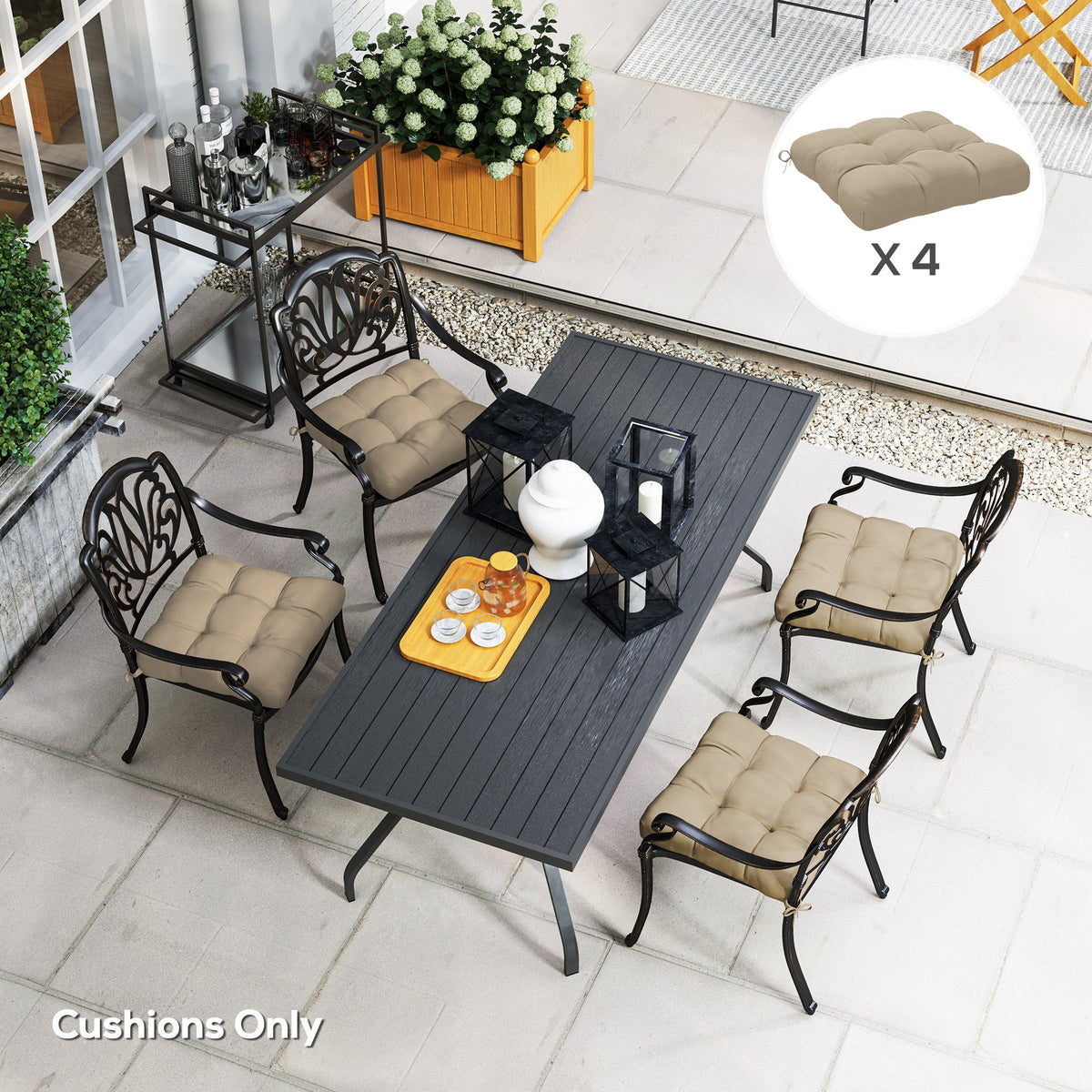 4-Piece Patio Chair Cushions Set with Ties, 19" x 19" x 4"