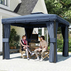 3 x 3 m Patio Gazebo with 2-Tier Roof, Netting & Curtains, Dark Blue