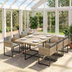 7-Piece Light Brown Rattan Dining Set with WPC Table, 6 Chairs & 12 Cushions