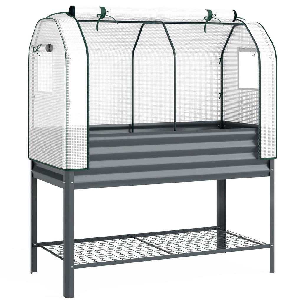 Galvanized Raised Garden Bed with Greenhouse Cover, Dark Gray