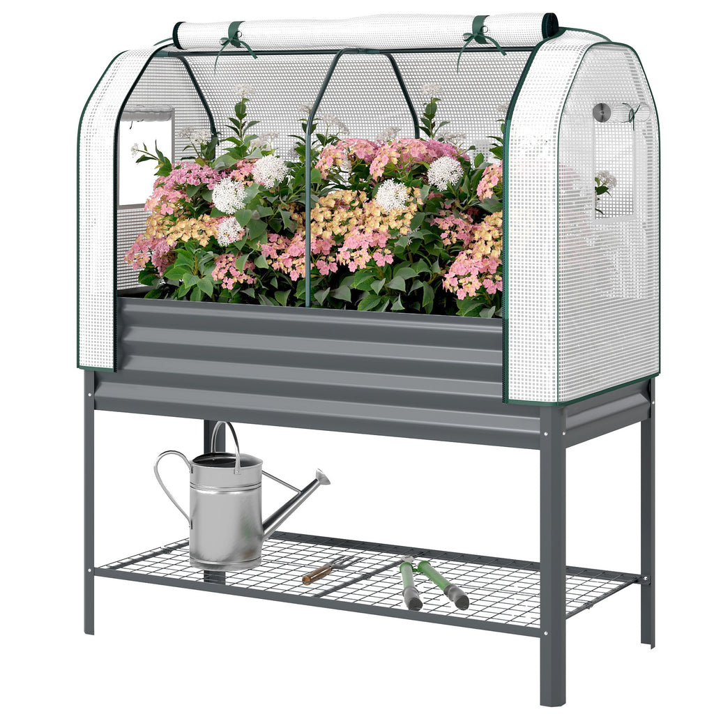Galvanized Raised Garden Bed with Greenhouse Cover, Dark Gray