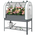 Galvanized Raised Garden Bed with Greenhouse Cover, Dark Gray