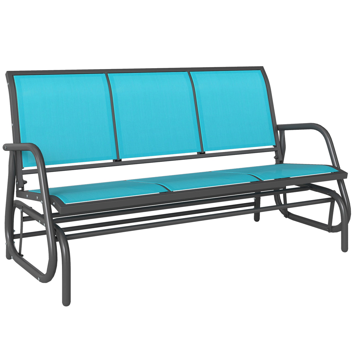 3-Seat Outdoor Glider Bench with Mesh Seat and Steel Frame, Blue