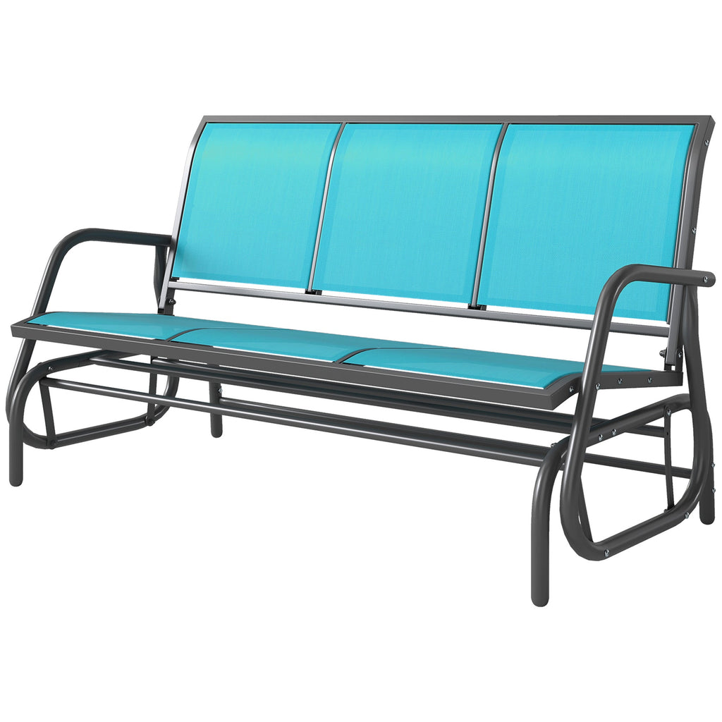 3-Seat Outdoor Glider Bench with Mesh Seat and Steel Frame, Blue