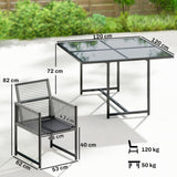 5-Piece Light Grey Outdoor Dining Set with Tempered Glass Top, Foldable Chairs