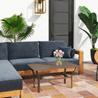 Outdoor Metal Coffee Table with Slatted Top, Brown