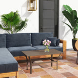 Outdoor Metal Coffee Table with Slatted Top, Brown