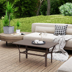 Outdoor Metal Coffee Table with Slatted Top, Brown