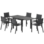 7pc Patio Dining Set with Expandable Table and Stackable Chairs, Black