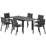 7pc Patio Dining Set with Expandable Table and Stackable Chairs, Black