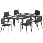 7pc Patio Dining Set with Expandable Table and Stackable Chairs, Black