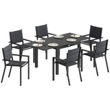 7pc Patio Dining Set with Expandable Table and Stackable Chairs, Black