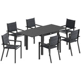7pc Patio Dining Set with Expandable Table and Stackable Chairs, Black