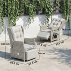 Rattan Garden Recliner Chair with Footrest, Flip Table and Cushion, Light Grey