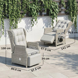 Rattan Garden Recliner Chair with Footrest, Flip Table and Cushion, Light Grey