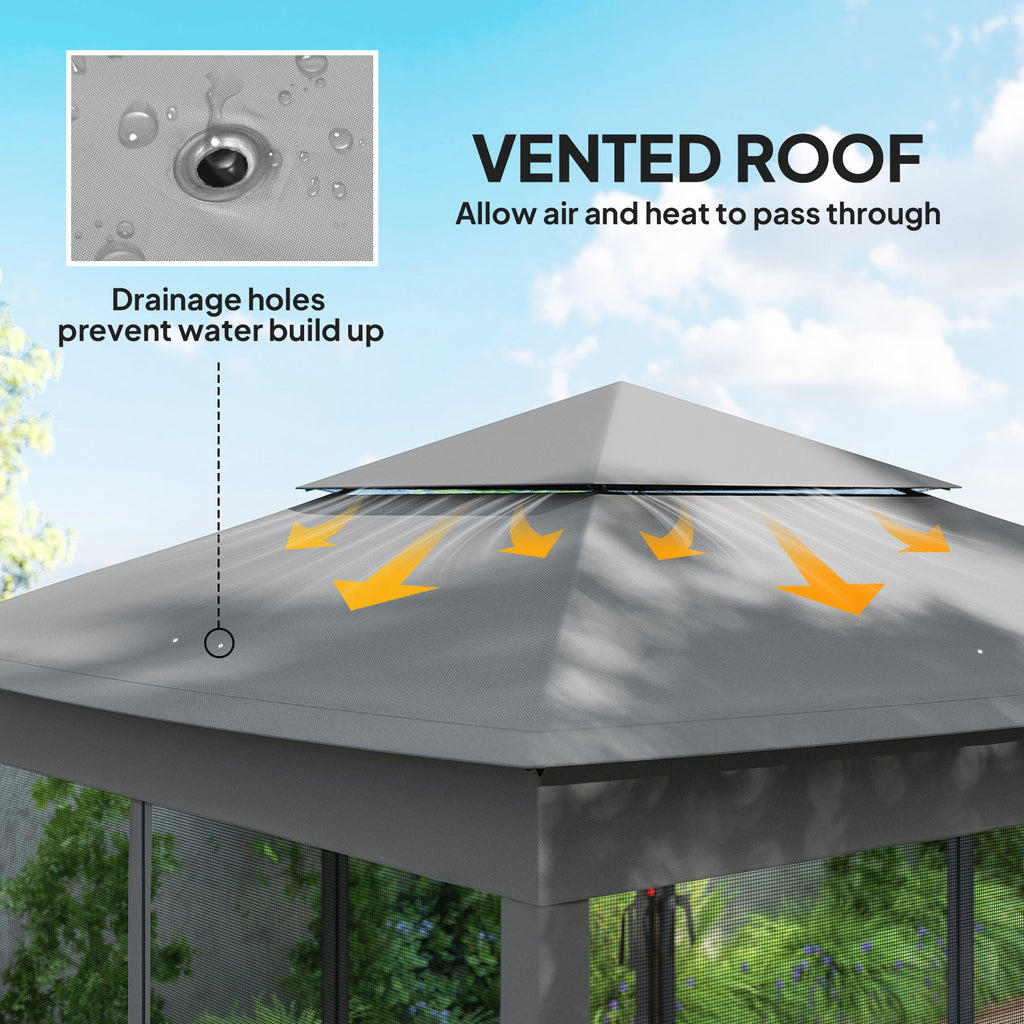 11' x 11' Pop-Up Canopy with 2-Tier Soft Top and Zipper Netting, Dark Grey