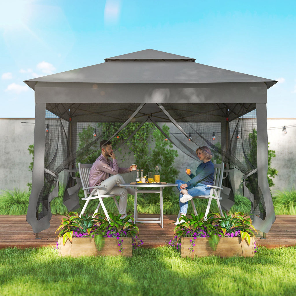 11' x 11' Pop-Up Canopy with 2-Tier Soft Top and Zipper Netting, Dark Grey