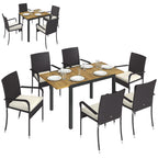 7-Piece Rattan 6-Seater Dining Set with Acacia Top and Cushions, Cream White