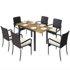 7-Piece Rattan 6-Seater Dining Set with Acacia Top and Cushions, Cream White