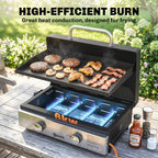 2-Burner Portable 6 kW Gas Plancha Tabletop Griddle with Grease Cup for Camping, Black