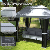 3-Seat Patio Swing Chair with Mesh Sidewalls, Gray