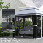 3-Seat Patio Swing Chair with Mesh Sidewalls, Gray
