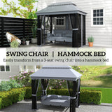 3-Seat Patio Swing Chair with Mesh Sidewalls, Gray