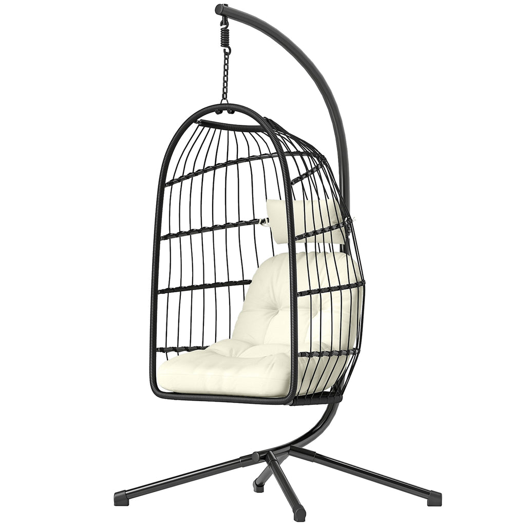 Hanging Egg Chair with Stand, Foldable Basket & Thick Cushion, Adjustable Height