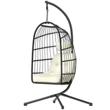 Hanging Egg Chair with Stand, Foldable Basket & Thick Cushion, Adjustable Height