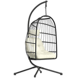 Hanging Egg Chair with Stand, Foldable Basket & Thick Cushion, Adjustable Height