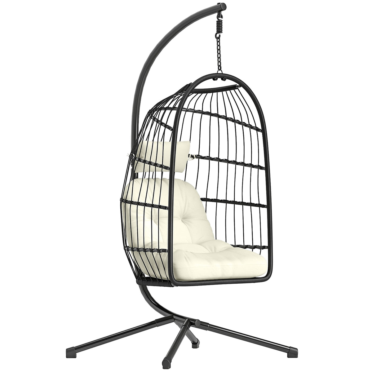 Hanging Egg Chair with Stand, Foldable Basket & Thick Cushion, Adjustable Height
