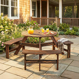 6 Seater Wooden Garden Picnic Table Set with Matching Bench, Carbonized